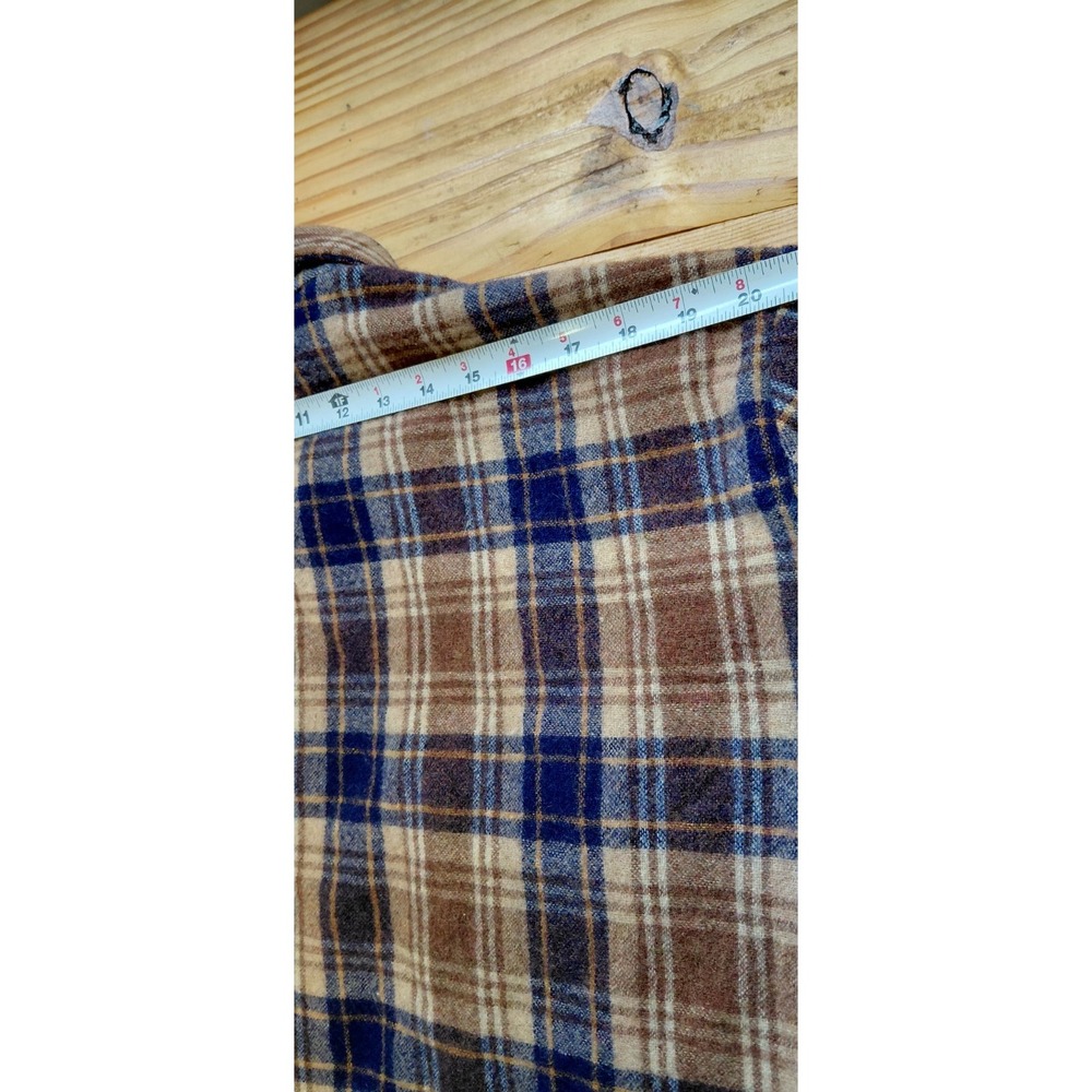 Vintage KMart Plaid Flannel Shirt Large Brown Button Up Board Shirt Wool 70s - Picture 7 of 9